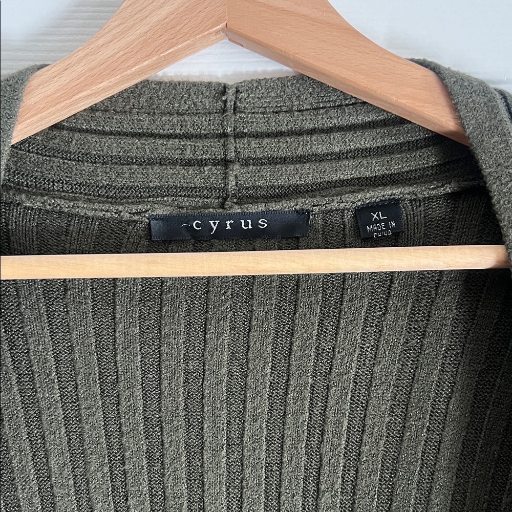 Cyrus Olive Ribbed Open Cardigan - Picture 2 of 5